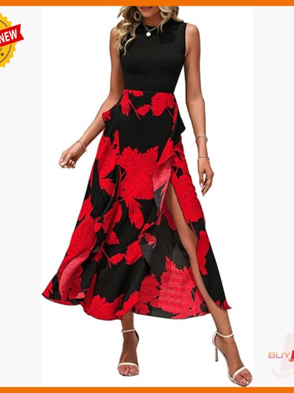 Sleeveless Floral Ruffle Midi Dress A-Line Boho Wedding Guest Party